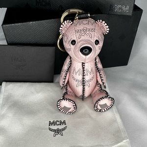 NWT Pastel Pink MCM Logo Bear Bag Charm Keychain